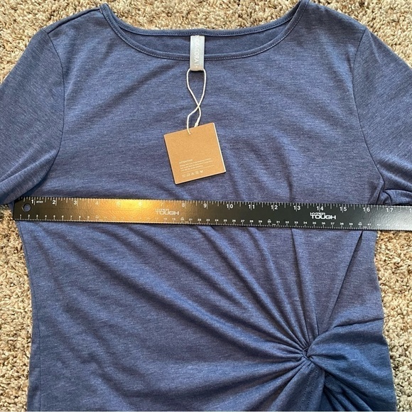 Noracora Blue Long Sleeve Side Tie Shirt Top with White Knit Sleeve Sz M - Picture 9 of 14